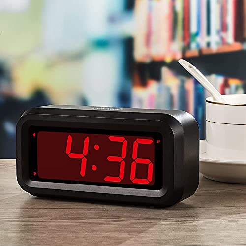 KWANWA Alarm Clock, Wall Clock, Battery Operated Clock, Adjustable 3-Level Led Brightness, Dim Night Model, 12/24Hr, Cordless, Constantly 1.2'' Red Digits Display, Small Clock for Bedroom/Travel - The Gadget Collective