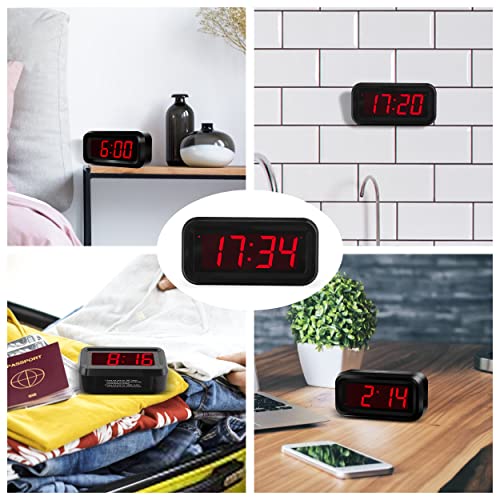 KWANWA Alarm Clock, Wall Clock, Battery Operated Clock, Adjustable 3-Level Led Brightness, Dim Night Model, 12/24Hr, Cordless, Constantly 1.2'' Red Digits Display, Small Clock for Bedroom/Travel - The Gadget Collective