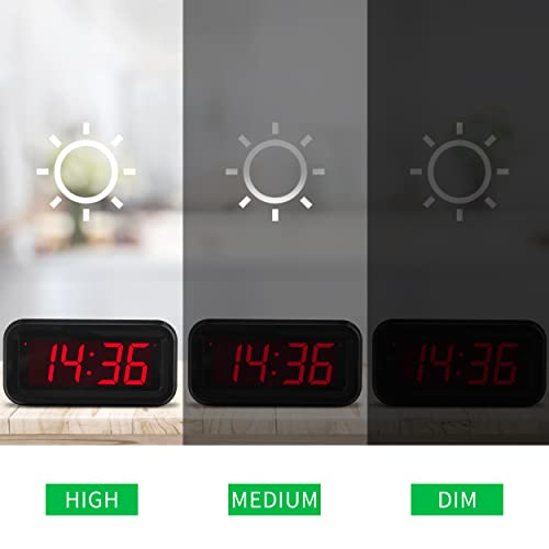 KWANWA Alarm Clock, Wall Clock, Battery Operated Clock, Adjustable 3-Level Led Brightness, Dim Night Model, 12/24Hr, Cordless, Constantly 1.2'' Red Digits Display, Small Clock for Bedroom/Travel - The Gadget Collective