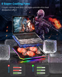 Laptop Cooling Pad, Keibn RGB Lights Laptop Cooler 6 Fans for 15.6-17.3 Inch Laptops, 7 Height Stands, 10 Modes Light, 2 USB Ports, Desk or Lap Use (A8,Red) - The Gadget Collective