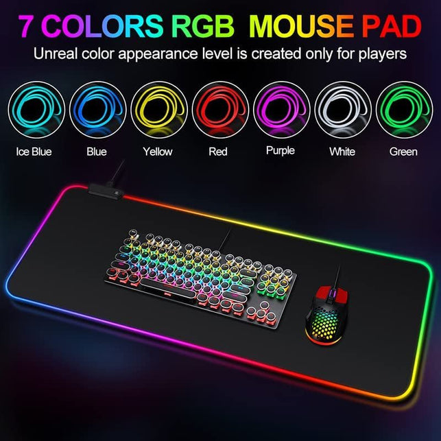 Large RGB Gaming Mouse Pad -15 Light Modes Touch Control Extended Soft Computer Keyboard Mat Non-Slip Rubber Base for Gamer Esports Pros 31.5X11.8 - The Gadget Collective