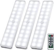 LED Closet Light, 24-LED Dimmer Rechargeable Motion Sensor under Cabinet Lighting Wireless Stick-Anywhere Night Light with Remote for Wardrobe,Kitchen (3 Pcs) - The Gadget Collective