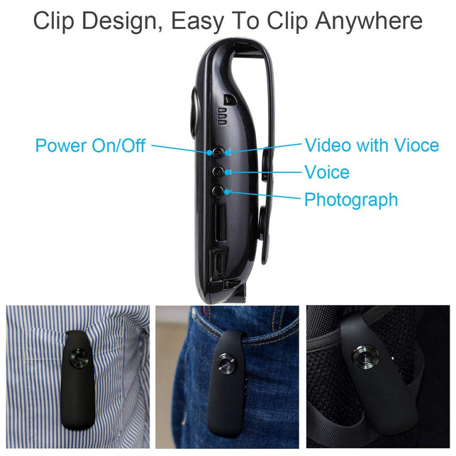Lenofocus Mini Body Camera 1080P Full HD Camera Portable Pocket Clip Wearable Camera Video Recorder Small Sport DV DVR Dash Camera for Car Bicycle Hom - The Gadget Collective