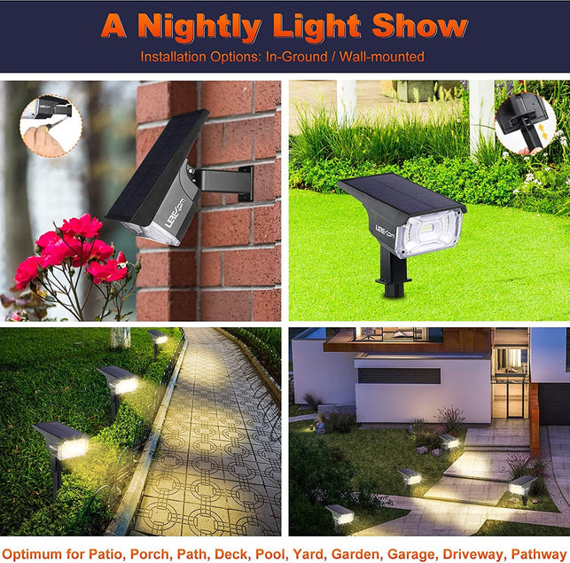 LEREKAM 40 Leds Solar Spotlights Outdoor,Ip65 Waterproof Solar Powered Landscape Spotlights 2-In-1 Wall Light, Outdoor Solar Landscaping Lights Auto On/Off for Yard Garden 2Pack Warm-White - The Gadget Collective