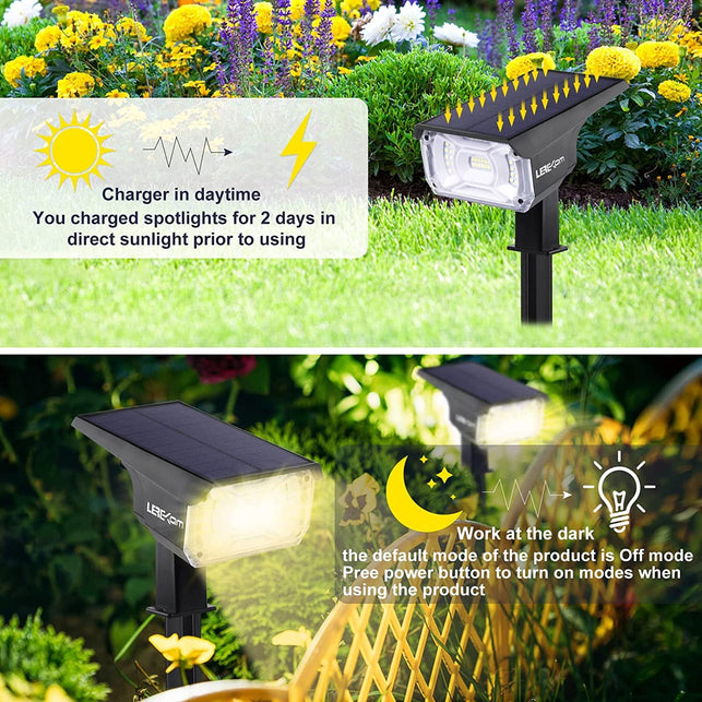 LEREKAM 40 Leds Solar Spotlights Outdoor,Ip65 Waterproof Solar Powered Landscape Spotlights 2-In-1 Wall Light, Outdoor Solar Landscaping Lights Auto On/Off for Yard Garden 2Pack Warm-White - The Gadget Collective