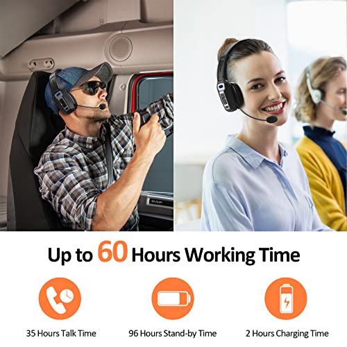 LEVN Bluetooth Headset with Microphone, Trucker Bluetooth Headset with AI Noise Cancelling & Mute Button, Wireless On-Ear Headphones 60 Hrs Working Time, for Trucker Home Office Remote Work Zoom - The Gadget Collective