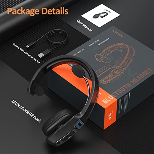 LEVN Bluetooth Headset with Microphone, Trucker Bluetooth Headset with AI Noise Cancelling & Mute Button, Wireless On-Ear Headphones 60 Hrs Working Time, for Trucker Home Office Remote Work Zoom - The Gadget Collective