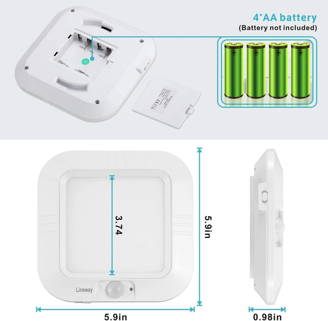 Lineway Motion Sensor Ceiling Light Battery Operated Indoor Wireless Motion Activated LED Ceiling Light 6000K 180LM for Hallway Stairway Closets Cabinet Pantry(Battery Not Included) - The Gadget Collective