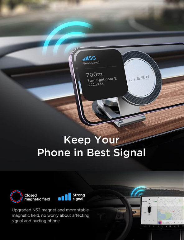 LISEN for Tesla Phone Mount Holder, for Magsafe Car Mount [20 Strongest Magnets] 2023 Tesla Model 3/Y/X/S Accessories, Adjustable Tesla Iphone Mount Compatible with Iphone 14 13 12 Pro Max Plus - The Gadget Collective