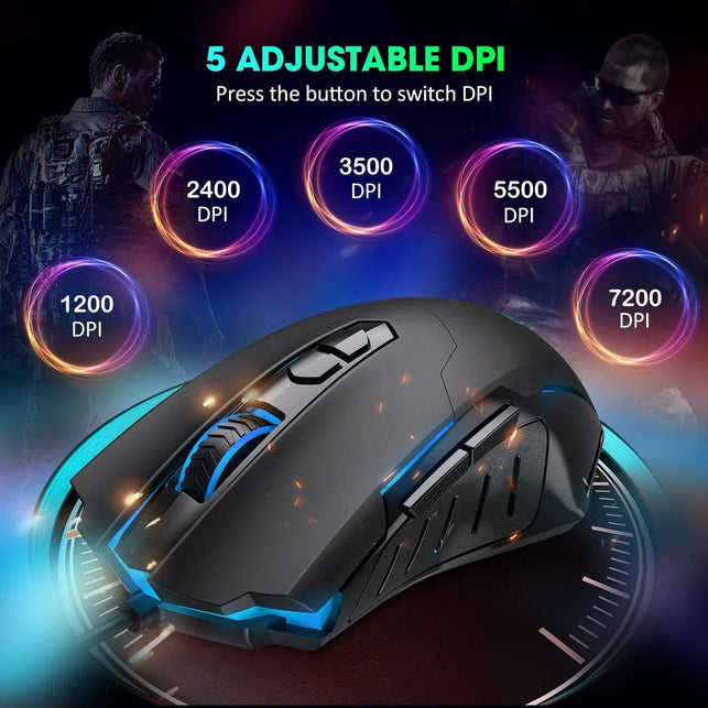 Lizsword Wired Gaming Mouse, PC Gaming Mice [Breathing RGB LED] [Plug Play] High-Precision Adjustable 7200 DPI, 7 Programmable Buttons, Ergonomic Computer USB Mouse for Windows/Pc/Mac/Laptop Gamer - The Gadget Collective