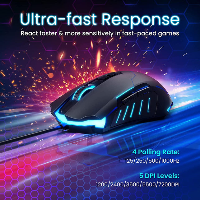 Lizsword Wired Gaming Mouse, PC Gaming Mice [Breathing RGB LED] [Plug Play] High-Precision Adjustable 7200 DPI, 7 Programmable Buttons, Ergonomic Computer USB Mouse for Windows/Pc/Mac/Laptop Gamer - The Gadget Collective