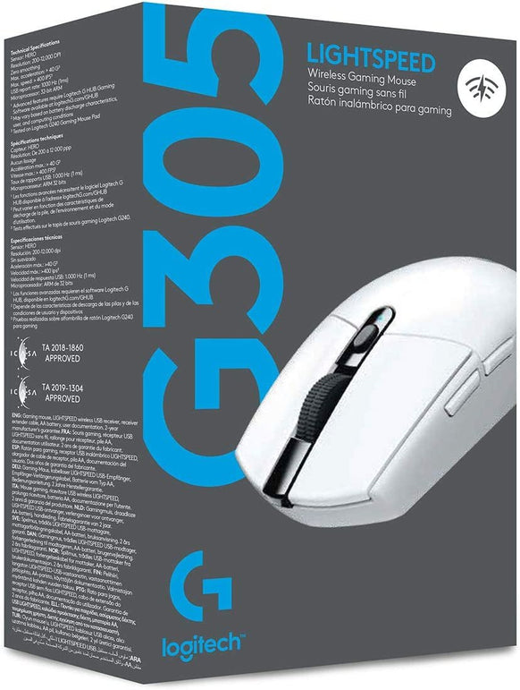 Logitech G305 LIGHTSPEED Wireless Gaming Mouse, Hero 12K Sensor, 12,000 DPI, Lightweight, 6 Programmable Buttons, 250H Battery Life, On-Board Memory, Pc/Mac - White - The Gadget Collective