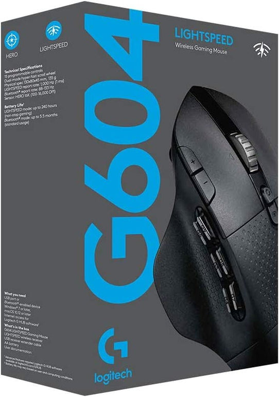 Logitech G604 LIGHTSPEED Gaming Mouse with 15 Programmable Controls, up to 240 Hour Battery Life, Dual Wireless Connectivity Modes, Hyper-Fast Scroll Wheel - Black - The Gadget Collective