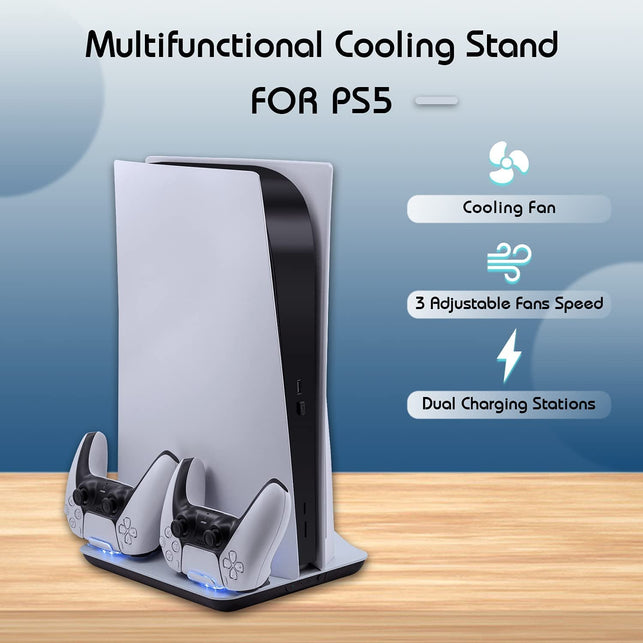 Mcbazel Cooling Fan and Dual Controller Charger Station for PS5 Console, Cooler Station and Charging Dock with Extra USB Ports for Playstation 5 UHD and Digital Edition - White - The Gadget Collective