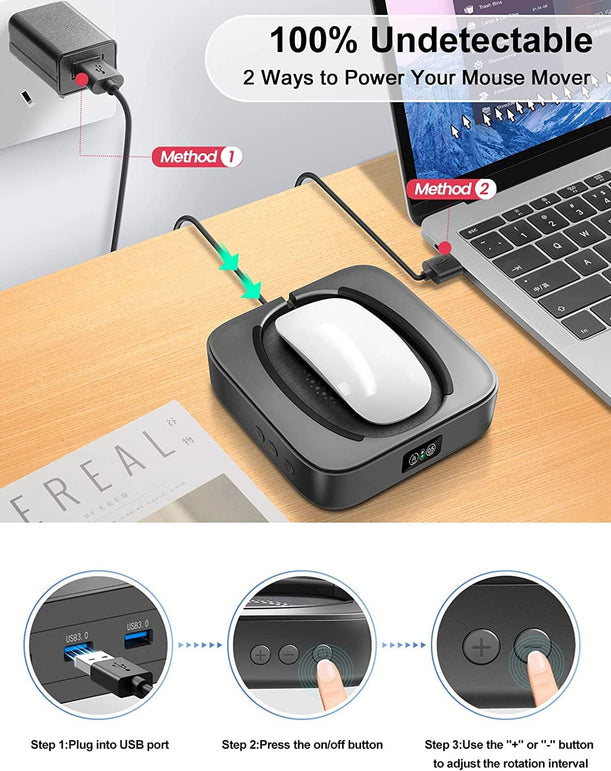 Meatanty Undetectable Mouse Mover Usb Physical Mouse Jiggler Moves Mouse Randomly, Automatic Mouse Mover Device with LED Display and ON/OFF Switch, Running Frequency Adjustable, Keeps PC Laptop Active - The Gadget Collective