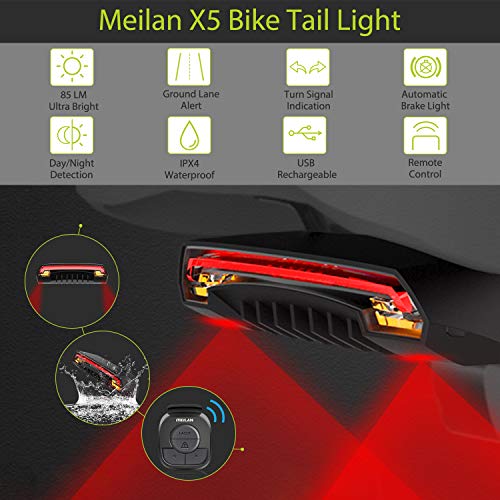 MEILAN X5 Smart Bike Tail Light with Turn Signals and Automatic Brake Light Wireless Remote Control Bike Rear Light Back USB Rechargeable Safety Warni - The Gadget Collective