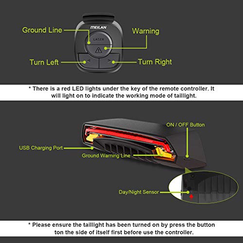 MEILAN X5 Smart Bike Tail Light with Turn Signals and Automatic Brake Light Wireless Remote Control Bike Rear Light Back USB Rechargeable Safety Warni - The Gadget Collective