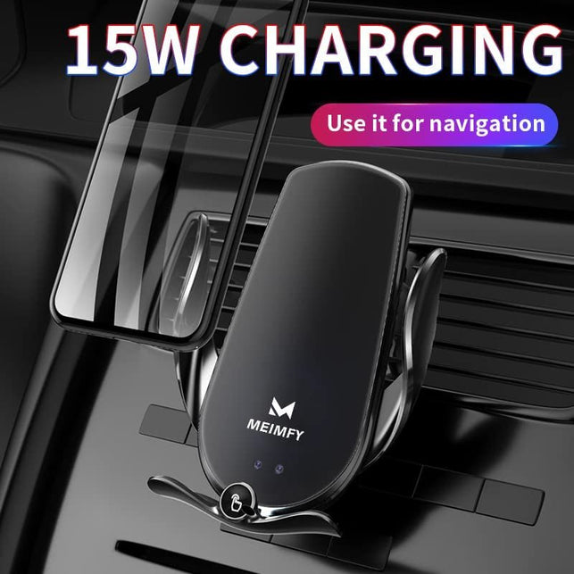 MEIMFY Wireless Car Charger Mount,Auto Clamping Air Vent Phone Holder for Car,New Upgraded Model,10W 15W Qi Fast Charging/Magnetic DC Charging for All Mobile Phones,Iphone,Samsung,Pixel - The Gadget Collective