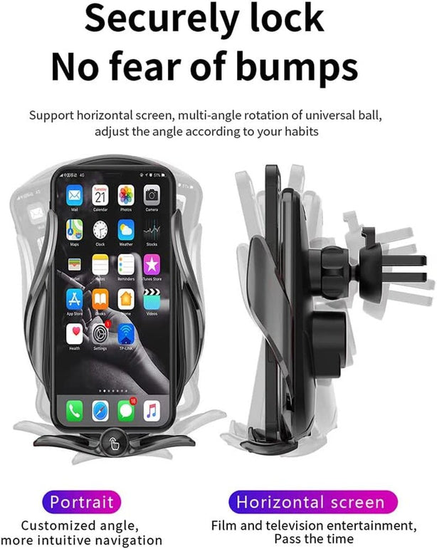 MEIMFY Wireless Car Charger Mount,Auto Clamping Air Vent Phone Holder for Car,New Upgraded Model,10W 15W Qi Fast Charging/Magnetic DC Charging for All Mobile Phones,Iphone,Samsung,Pixel - The Gadget Collective