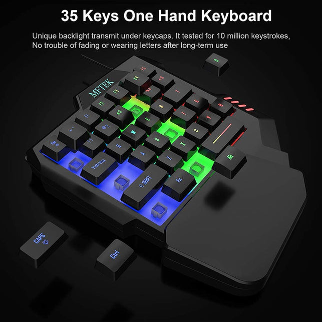 MFTEK One Hand Gaming Keyboard and Mouse Combo, RGB Rainbow Backlit One-Handed Mechanical Feeling Gaming Keyboard with Wrist Rest Support, USB Wired K - The Gadget Collective