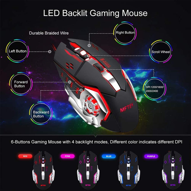 MFTEK One Hand Gaming Keyboard and Mouse Combo, RGB Rainbow Backlit One-Handed Mechanical Feeling Gaming Keyboard with Wrist Rest Support, USB Wired K - The Gadget Collective