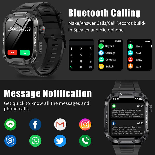 Military Smart Watch for Men (Answer/Dial Calls), 1.85" Touch Screen Tactical Smartwatch for Android Phones Iphone, IP68 Waterproof Outdoor Sports Fitness Tracker with Heart Rate/Spo2/Sleep/Ai Voice - The Gadget Collective