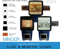 MINOLTA 35Mm Desk Top Portable LED Slide and Negative Viewer Luminated 3X Magnify – for 2"X2" Slides & Positive Negatives - Worldwide AC Adapter & Plugs, Battery Operation & Cloth - The Gadget Collective