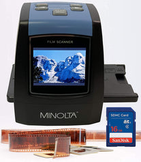 MINOLTA Film & Slide Scanner, Convert Color & B&W 35Mm, 126, 110 Negative & Slides, Super 8 Films to 22MP JPEG Digital Photos, 16GB SD Card, Worldwide (Black) - The Gadget Collective
