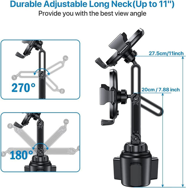 Miracase [Upgraded Version] Cup Phone Holder for Car, Universal Adjustable Long Neck Car Cup Holder Phone Mount Cradle Friendly Compatible with Iphone Samsung Google and All Smartphones - The Gadget Collective