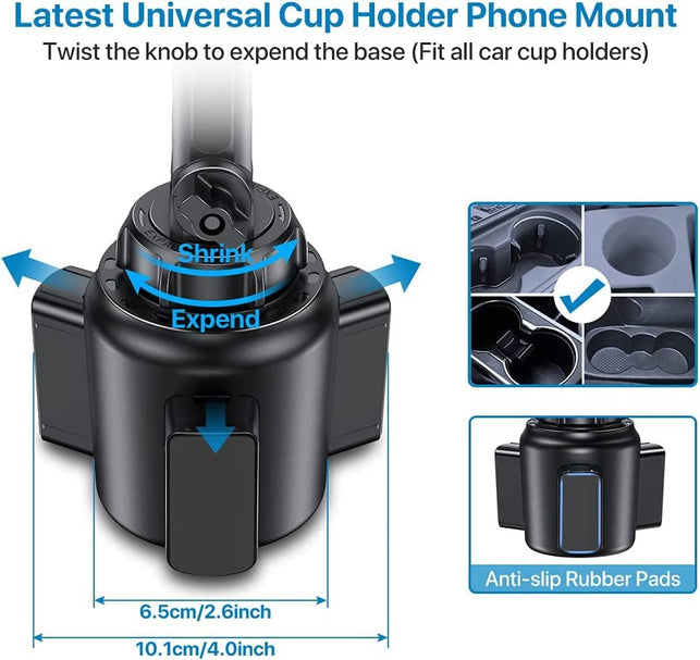 Miracase [Upgraded Version] Cup Phone Holder for Car, Universal Adjustable Long Neck Car Cup Holder Phone Mount Cradle Friendly Compatible with Iphone Samsung Google and All Smartphones - The Gadget Collective