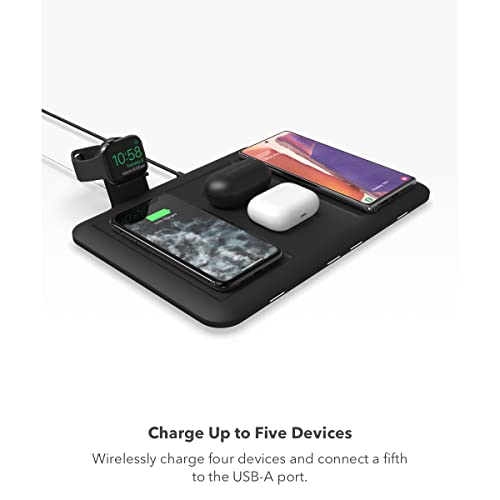 mophie 4-in-1 Wireless Charging Mat for Apple iPhone, AirPods & Watch, Samsung Galaxy, Google Pixel, and All Qi-Enabled Devices, Additional USB-A Port, Intuitive Design, Includes Apple Watch Adapter - The Gadget Collective