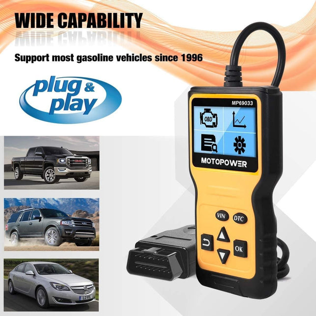 MOTOPOWER MP69033 Car OBD2 Scanner Code Reader Engine Fault Code Reader Scanner CAN Diagnostic Scan Tool for All OBD II Protocol Cars Since 1996, Yell - The Gadget Collective