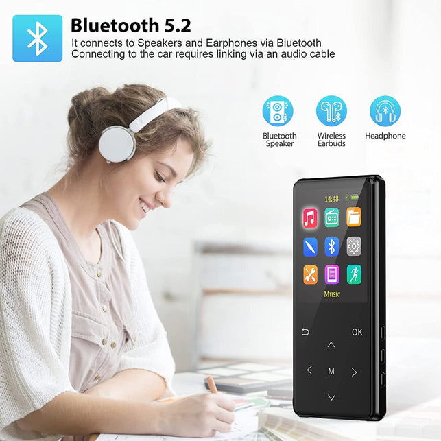 MP3 Player, 64GB MP3 Players with Bluetooth 5.2 Supports Lossless Music to Restore High-Fidelity Sound Quality, with FM, Support Recording, Includes Arm Strap and Player Case, Easy to Carry, Black. - The Gadget Collective