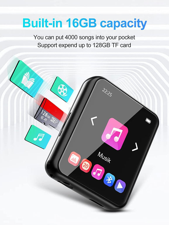 MP3 Player with Bluetooth 5.0, 16GB Portable High Fidelity Lossless Sound Quality Music Player, Full Touchscreen MP3 Player with Speaker, FM Radio, Recording, Pedometer, E-Book, Support up to 128GB - The Gadget Collective