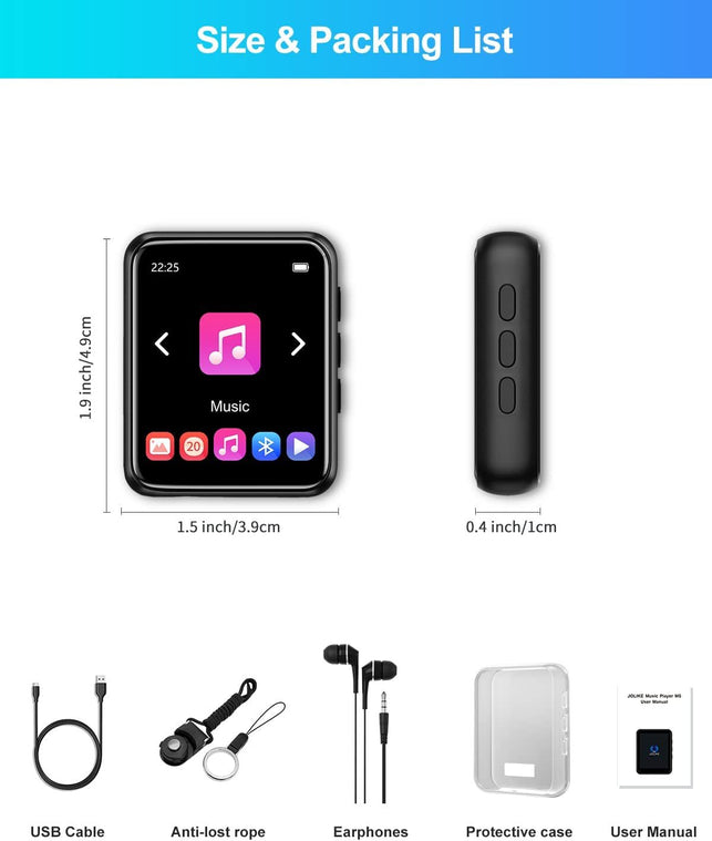 MP3 Player with Bluetooth 5.0, 16GB Portable High Fidelity Lossless Sound Quality Music Player, Full Touchscreen MP3 Player with Speaker, FM Radio, Recording, Pedometer, E-Book, Support up to 128GB - The Gadget Collective