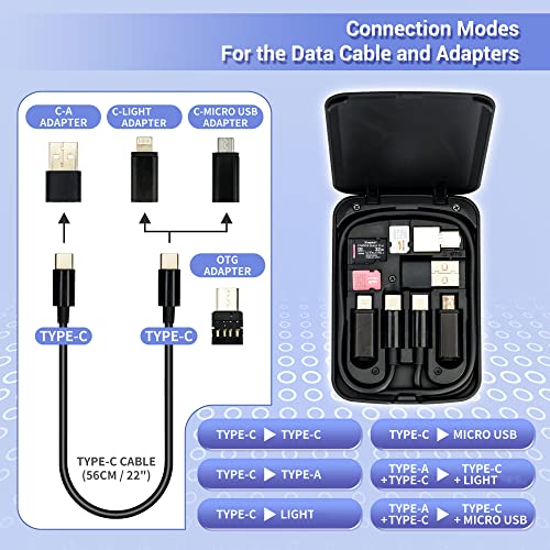 Multi-Functional Compact Cable Card with 22" USB-C Cable & USB-A/Micro-USB/Light/OTG USB Adapter Kit Cable Convertor Storage Box for Traveling Phone Pad Charging PC Computer Data Transfer - The Gadget Collective