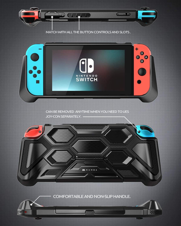 Mumba Protective Case for Nintendo Switch, [Battle Series] Heavy Duty Grip Cover for Nintendo Switch Console with Comfort Padded Hand Grips and Kickst - The Gadget Collective