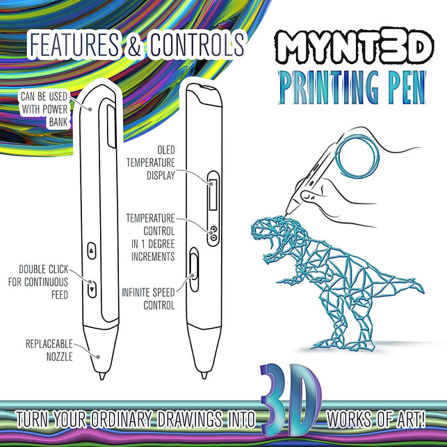 MYNT3D Professional Printing 3D Pen with OLED Display - The Gadget Collective