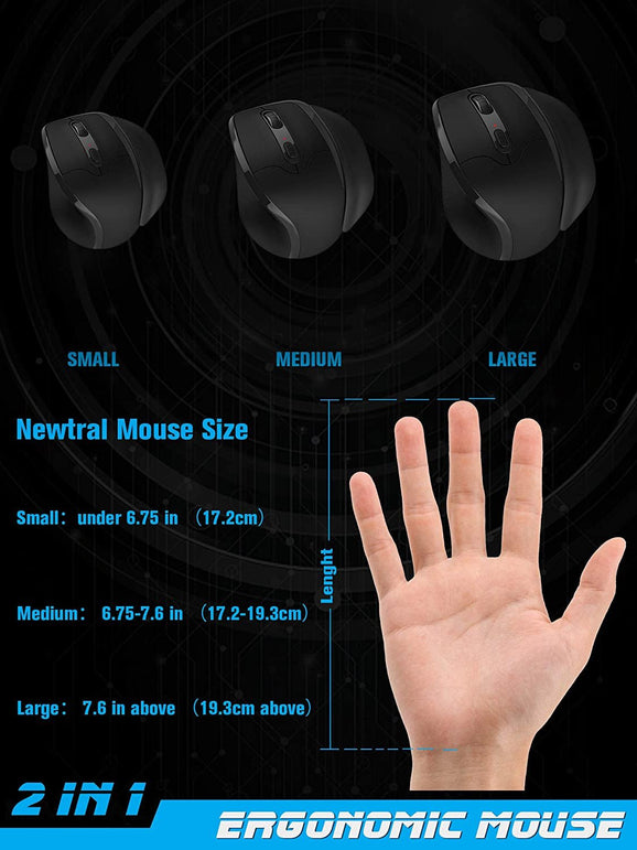 Newtral Ergonomic Mouse,Unique 33 Degree Vertical Wireless Mouse - 2.4Ghz Optical Vertical Mice : 3 Adjustable DPI 800/1200/1600 Levels, for Laptop, PC, Computer,Notebook Etc, Right Hand( Medium) - The Gadget Collective