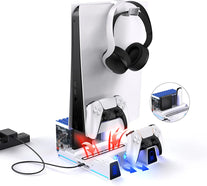 Nexigo PS5 Stand with RGB LED Light, Hard Drive Slot, Headset and Remote Holders, Dual Controller Charging Station for Playstation 5 Console, 10 Game Slots, White - The Gadget Collective