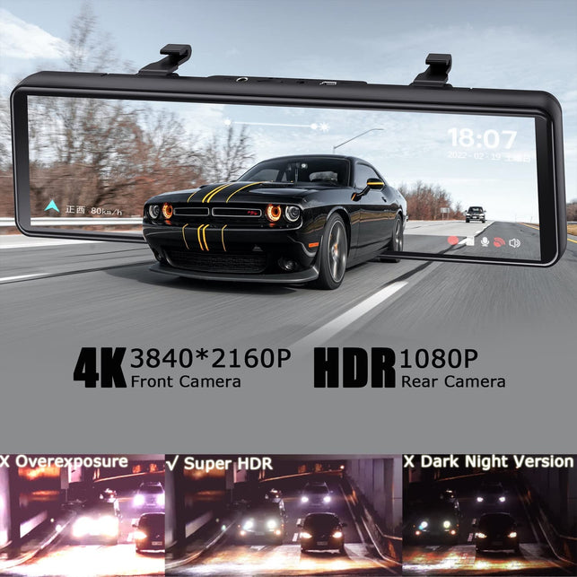 Nikomaku Mirror Dash Cam Front and Rear OEM Design Backup Camera for Cars 4K Resolution Type-C 11 Inch Full Touch Screen Rear View Mirror Camera 170° Wide Angle Dual Cameras Waterproof AS5 Pro - The Gadget Collective