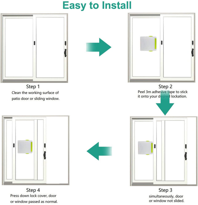 OKEFAN Sliding Glass Door Child Lock - 4 Pack Baby Safety Slide Window Locks for Kids Proof Patio Closet Doors No Drilling Tools Needed (Green) - The Gadget Collective