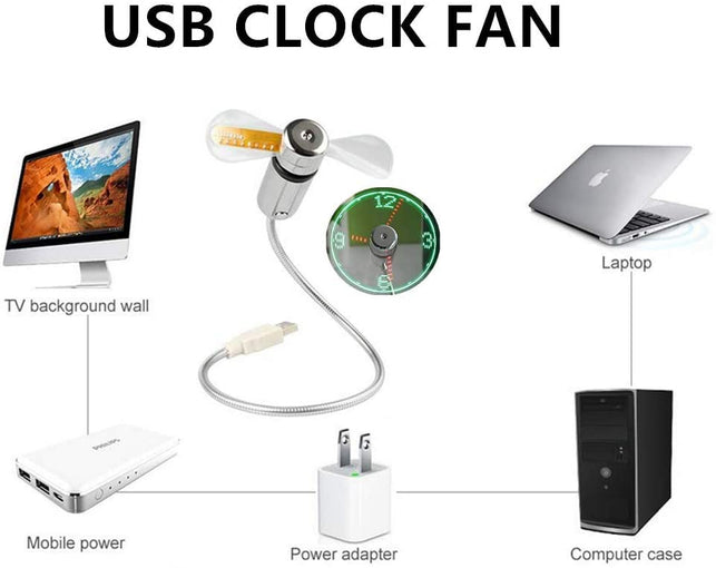 ONXE USB LED Clock Fan with Real Time Display Function,USB Clock Fans,Silver - The Gadget Collective