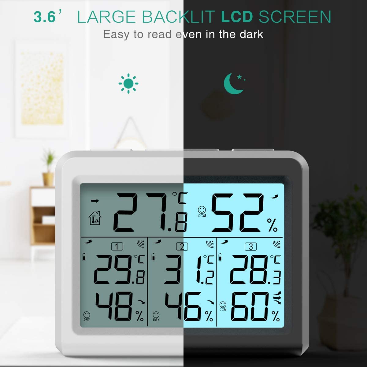 Indoor Outdoor Thermometer with 3 Wireless Sensors, Temperature Monitor  Meter with LCD Backlight, Wireless Thermometer - China Refrigerator  Thermometer, Electronic Thermometer