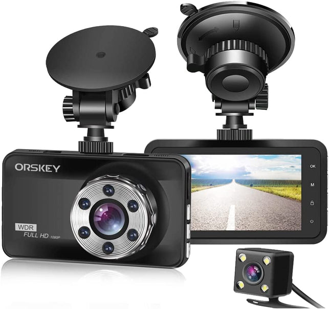 ORSKEY Dash Cam Front and Rear 1080P Full HD Dual Dash Camera in Car Camera Dashboard Camera Dashcam for Cars 170 Wide Angle HDR with 3.0" LCD Display Night Vision Motion Detection and G-Sensor - The Gadget Collective