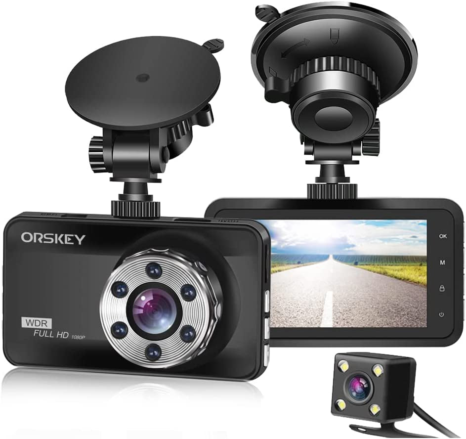 Orskey Dash Cam Front And Rear 1080p Full Hd Dual Dash Camera In Car Camera  Dashboard Camera Dashcam For Cars 170 Wide Angle With 3.0 Lcd Display Nig