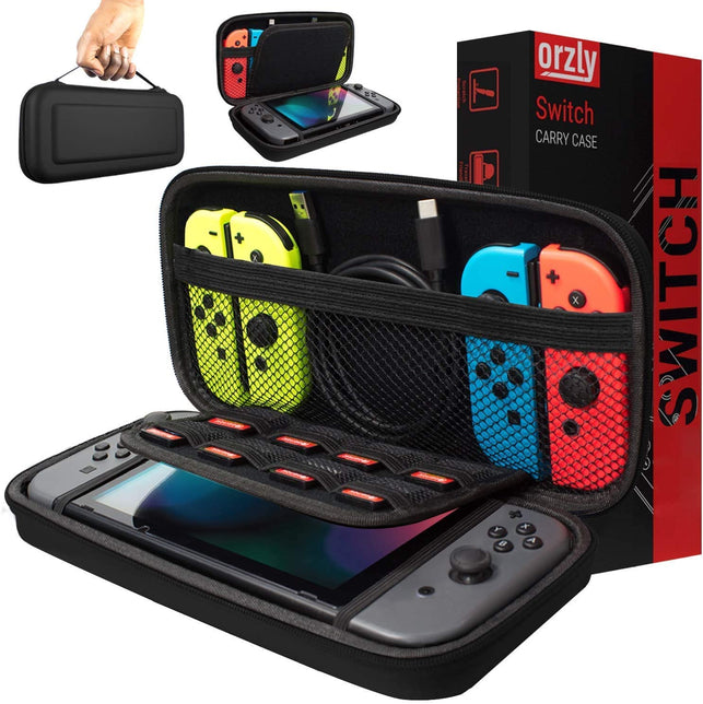Orzly Carry Case Compatible With Nintendo Switch - BLACK Protective Hard Portable Travel Carry Case Shell Pouch for Nintendo Switch Console & Accessor - The Gadget Collective