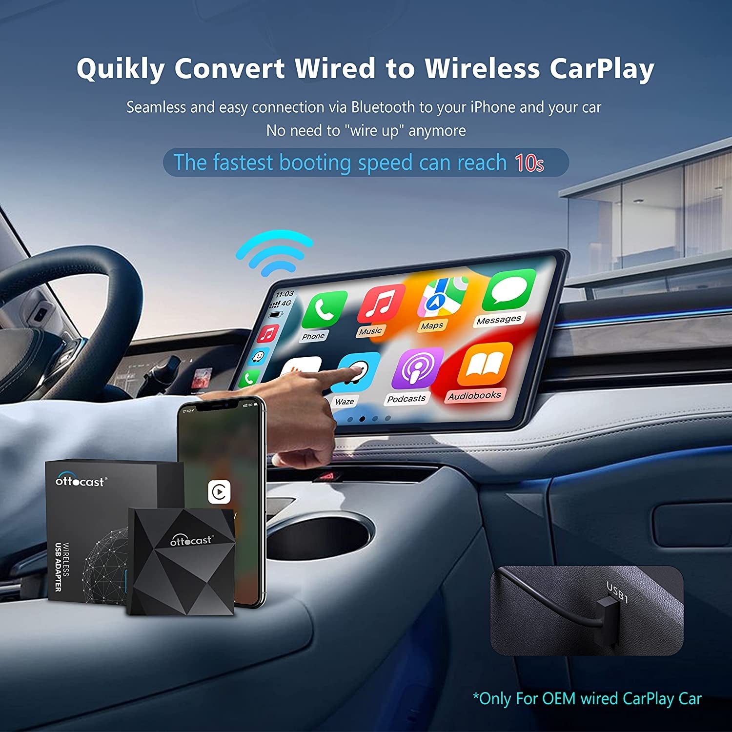 OTTOCAST CarPlay 2 in 1 Android Auto & Apple CarPlay Adapter U2-X Pro, Fast  Connecting, Plug & Play, No Delay