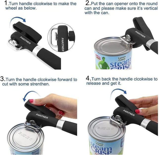 PAKITNER- Safe Cut Can Opener, Smooth Edge Can Opener - Can Opener Handheld, Manual Can Opener, Ergonomic Smooth Edge, Food Grade Stainless Steel Cutting Can Opener for Kitchen & Restaurant - The Gadget Collective