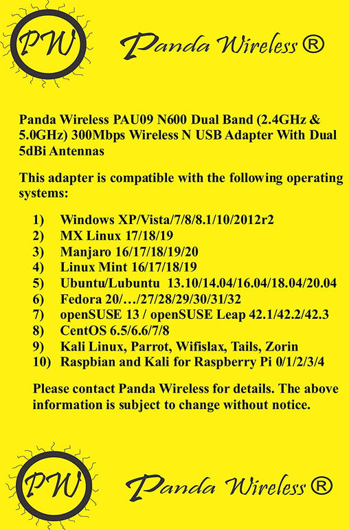 Panda Wireless PAU09 N600 Dual Band (2.4GHz and 5GHz) Wireless N USB Adapter W/ Dual 5dBi Antennas - Windows XP/Vista/7/8/8.1/10 Mint Ubuntu - The Gadget Collective